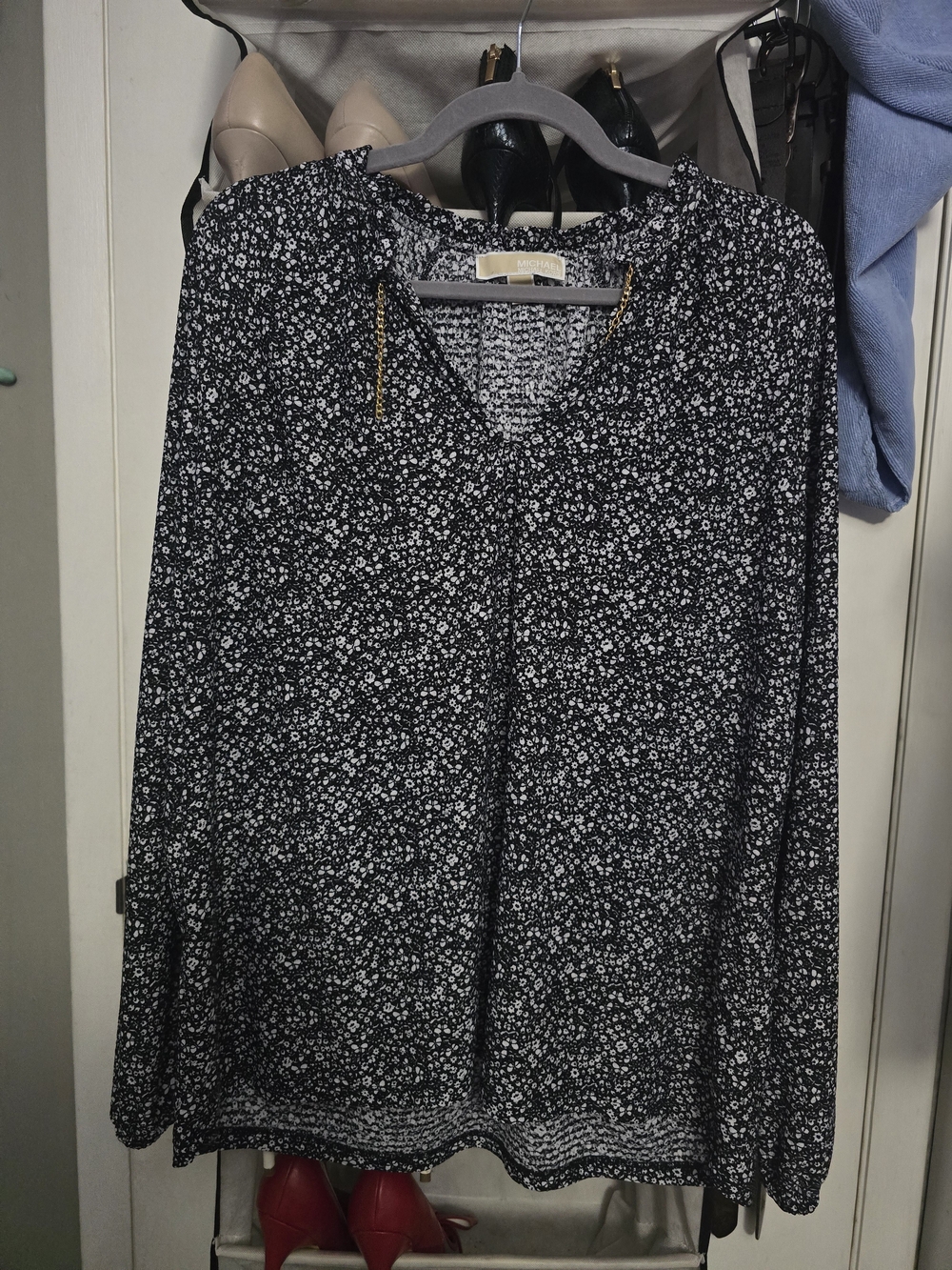 Michael Kors Black White blouse V‑Neck Long‑Sleeve Tunic